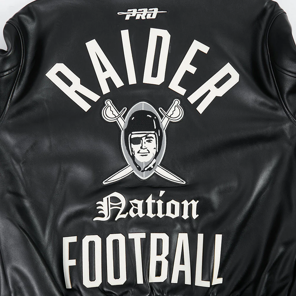 NFL LAS VEGAS RAIDERS MODERN ORIGINALS MEN'S LEATHER VARSITY JACKET (JET BLACK) - Image 5