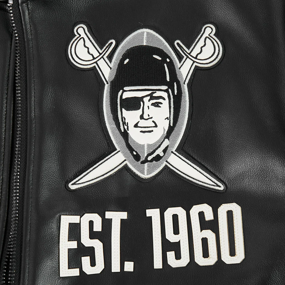 NFL LAS VEGAS RAIDERS MODERN ORIGINALS MEN'S LEATHER VARSITY JACKET (JET BLACK) - Image 6