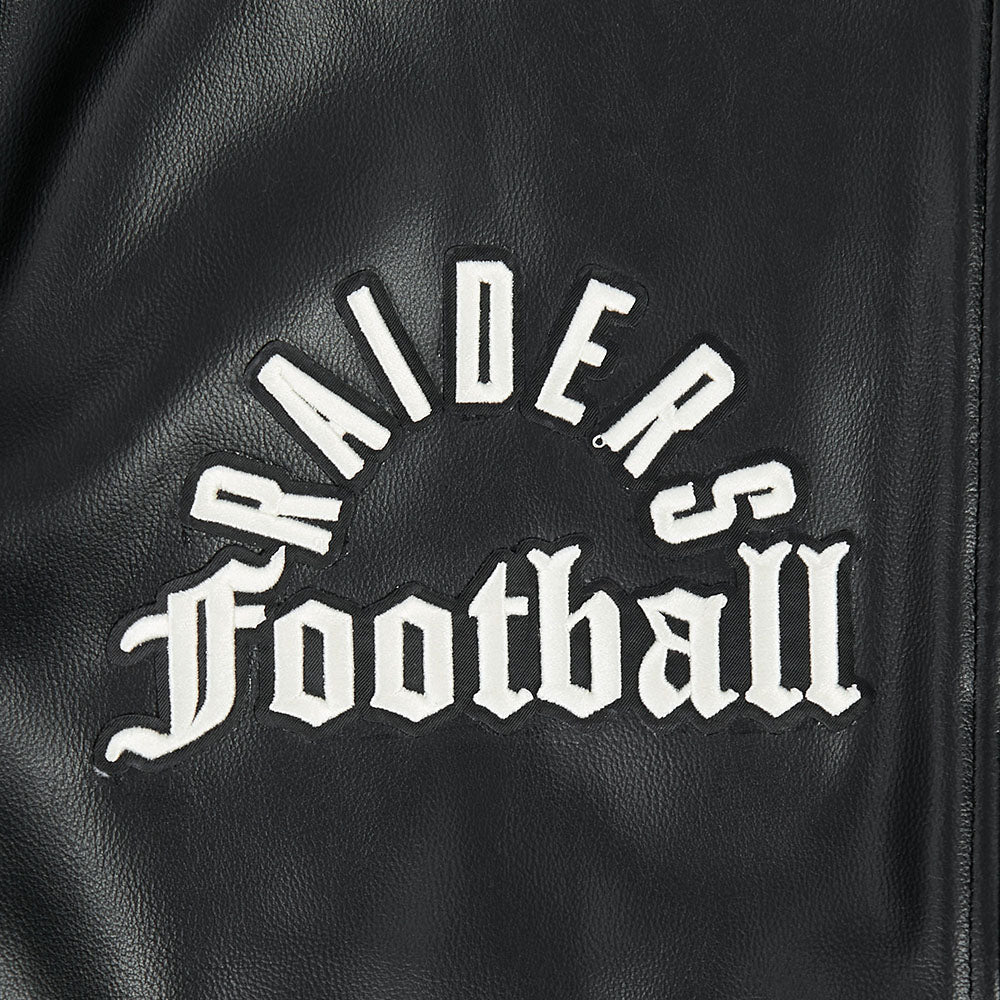 NFL LAS VEGAS RAIDERS MODERN ORIGINALS MEN'S LEATHER VARSITY JACKET (JET BLACK) - Image 8