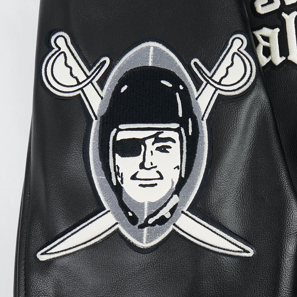 NFL LAS VEGAS RAIDERS MODERN ORIGINALS MEN'S LEATHER VARSITY JACKET (JET BLACK) - Image 9