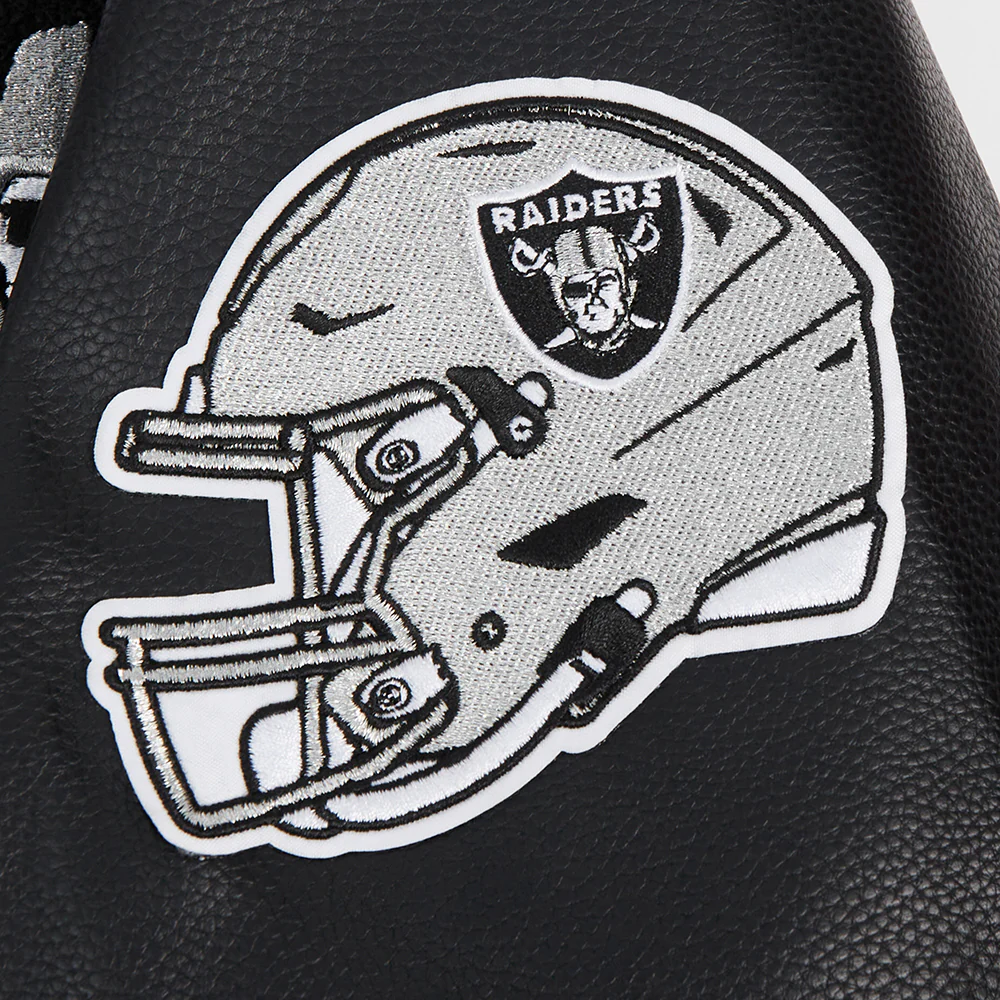 NFL LAS VEGAS RAIDERS PRO PREP PLAID WOOL VARSITY JACKET (WHITE/BLACK) - Image 5