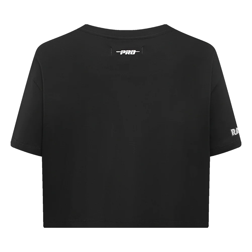NFL LAS VEGAS RAIDERS SCRIPT TAIL WOMEN'S SINGLE JERSEY BOXY TEE (BLACK) - Image 4