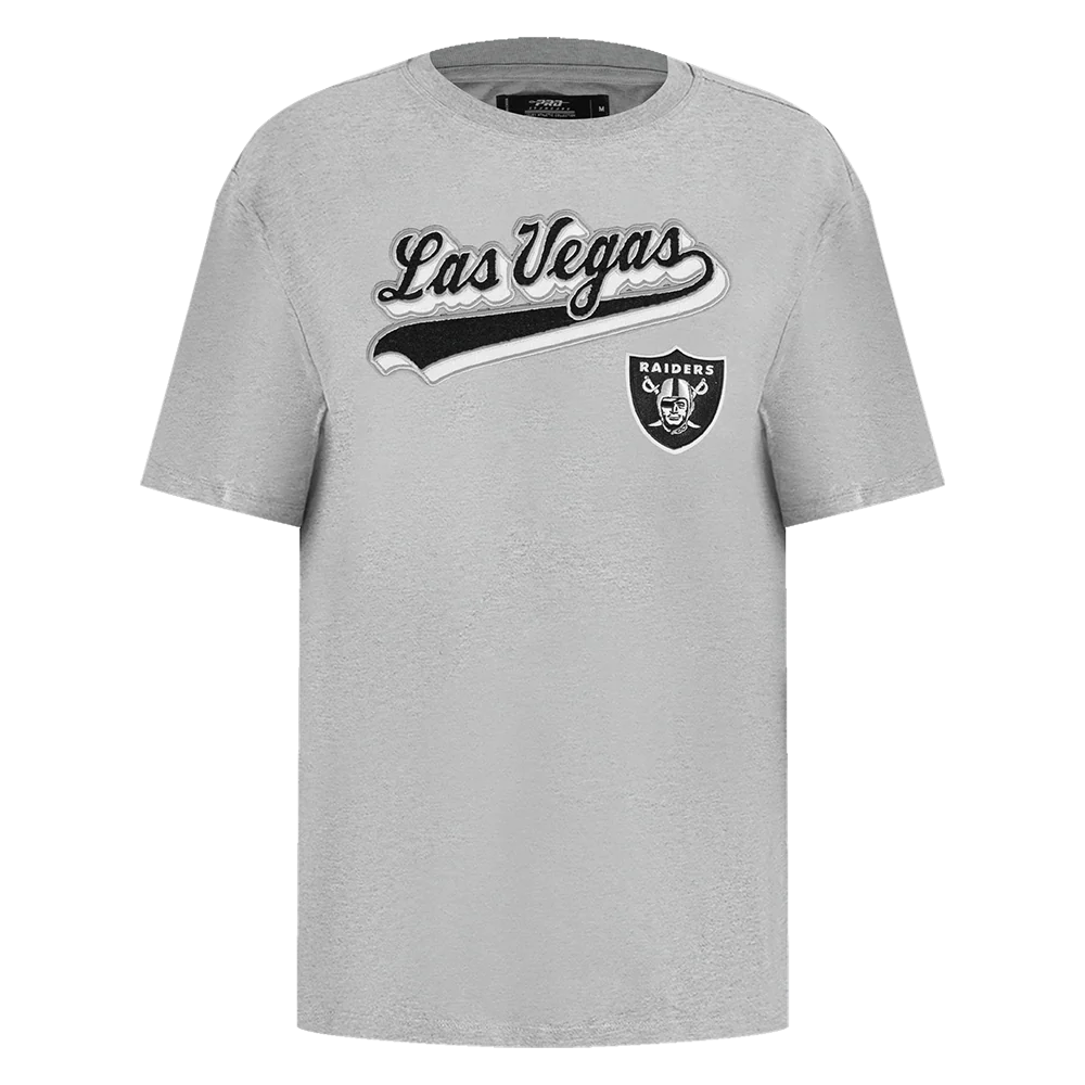 NFL LAS VEGAS RAIDERS SCRIPT TAIL WOMEN'S BOYFRIEND TEE (HEATHER GREY)
