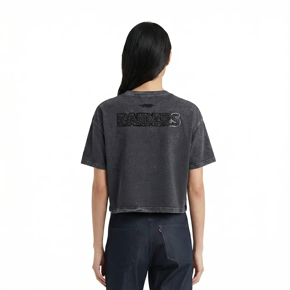 NFL LAS VEGAS RAIDERS WASHED CRYSTALLINE WOMEN'S ENZYME WASH BOXY TEE (WASHED BLACK) - Image 2
