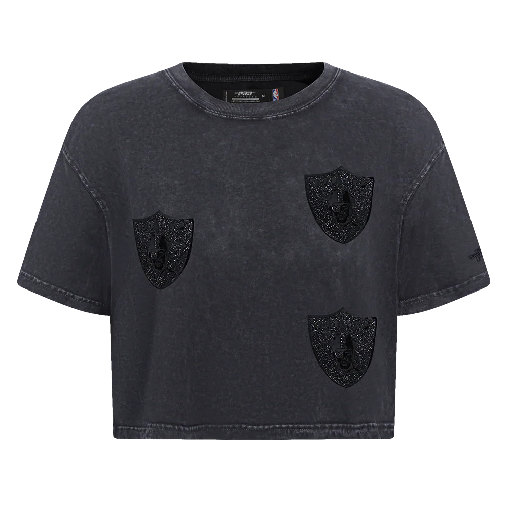 NFL LAS VEGAS RAIDERS WASHED CRYSTALLINE WOMEN'S ENZYME WASH BOXY TEE (WASHED BLACK) - Image 3