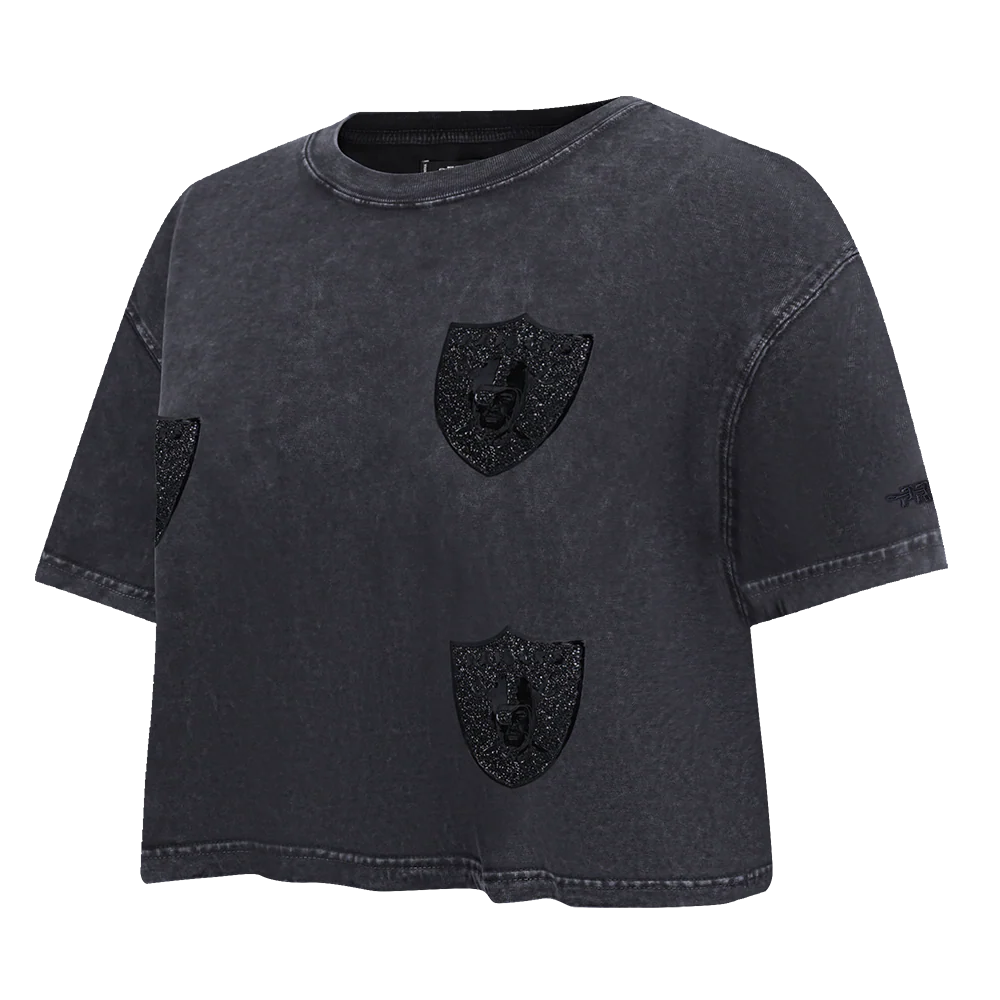 NFL LAS VEGAS RAIDERS WASHED CRYSTALLINE WOMEN'S ENZYME WASH BOXY TEE (WASHED BLACK) - Image 4