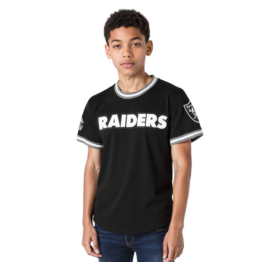 NFL LAS VEGAS RAIDERS CLASSIC BIG BOYS SHORT SLEEVE STRIPED RIB TEE (BLACK/GRAY)