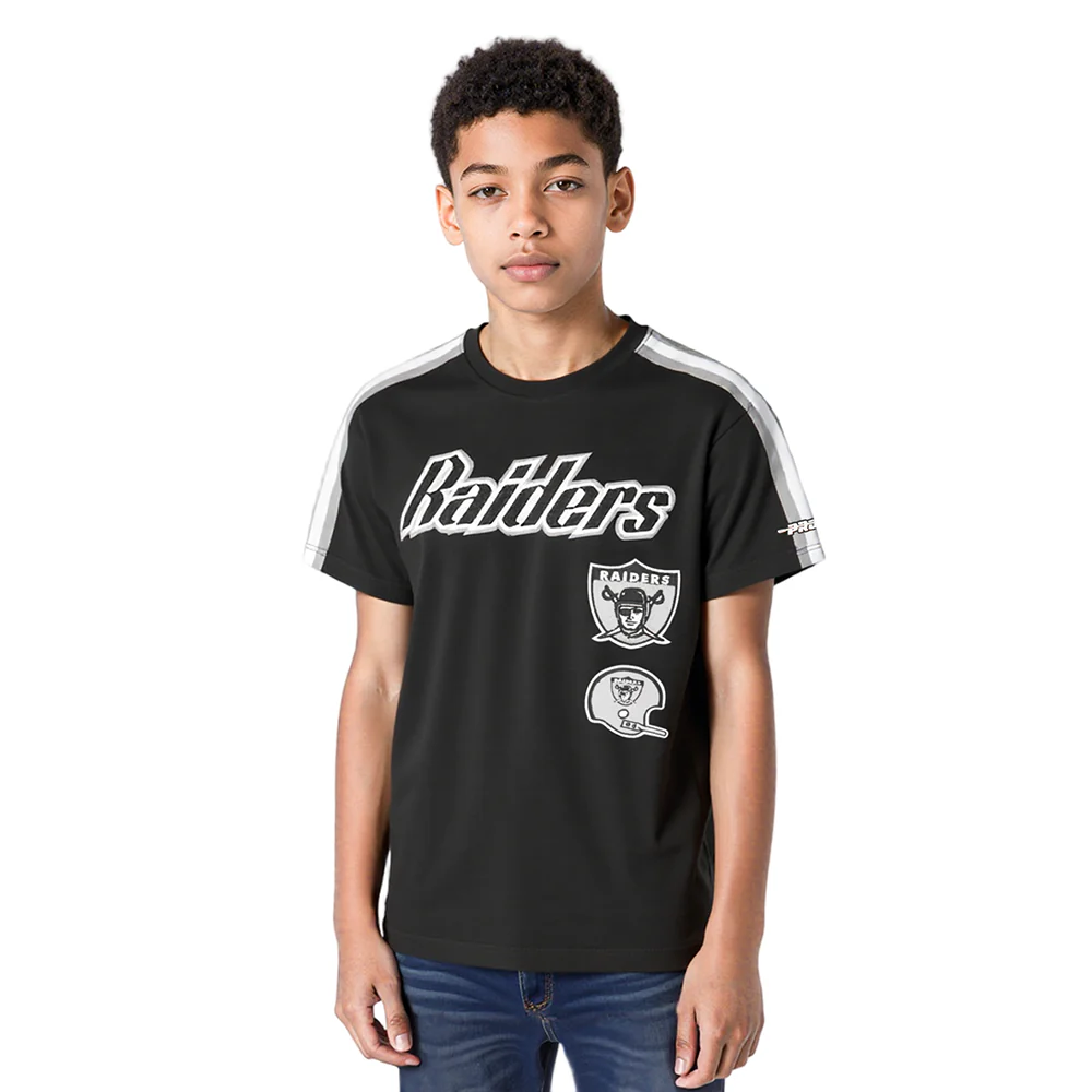 NFL LAS VEGAS RAIDERS RETRO CLASSIC SINGLE JERSEY BIG BOYS SINGLE JERSEY TAPING TEE (BLACK/GRAY) - Image 7