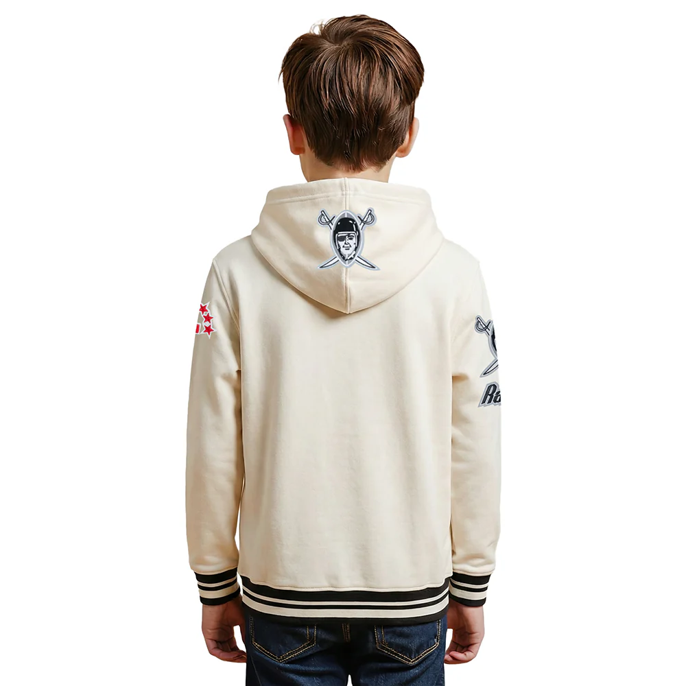NFL LAS VEGAS RAIDERS RETRO CLASSICS BIG BOY'S RIB FLEECE PO HOODIE (EGGSHELL/ BLACK) - Image 2