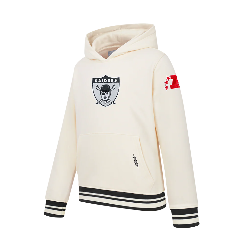 NFL LAS VEGAS RAIDERS RETRO CLASSICS BIG BOY'S RIB FLEECE PO HOODIE (EGGSHELL/ BLACK) - Image 3