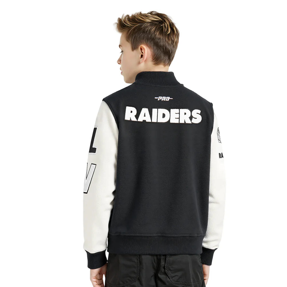 NFL LAS VEGAS RAIDERS CLASSIC BIG BOYS WOOL VARSITY JACKET (BLACK/WHITE) - Image 10