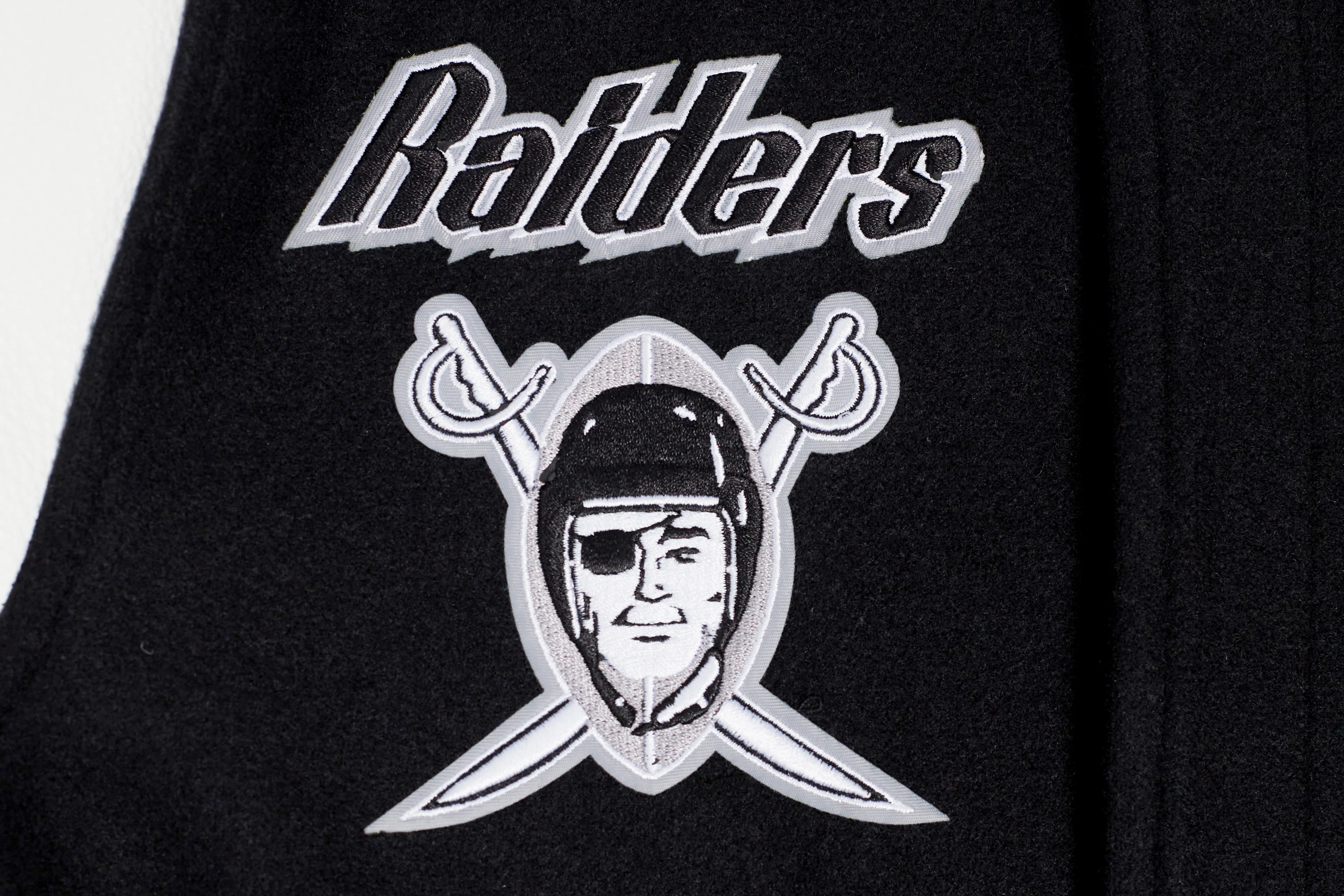 NFL LAS VEGAS RAIDERS RETRO CLASSIC BIG BOYS RIB WOOL VARSITY JACKET (BLACK/GRAY) - Image 4