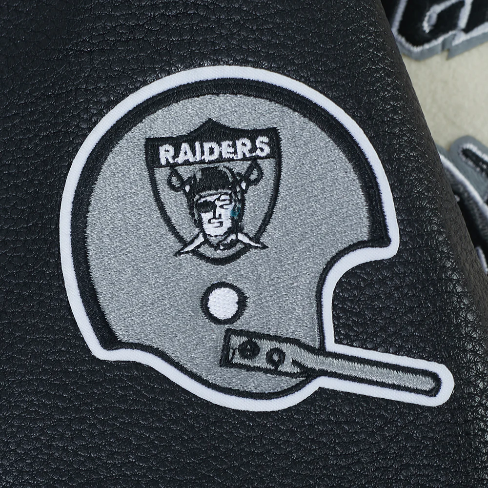 NFL LAS VEGAS RAIDERS RETRO CLASSICS BIG BOY'S RIB WOOL VARSITY JACKET (EGGSHELL/ BLACK) - Image 6