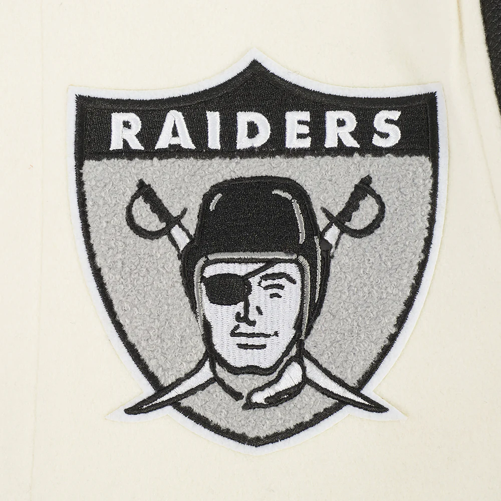 NFL LAS VEGAS RAIDERS RETRO CLASSICS BIG BOY'S RIB WOOL VARSITY JACKET (EGGSHELL/ BLACK) - Image 7