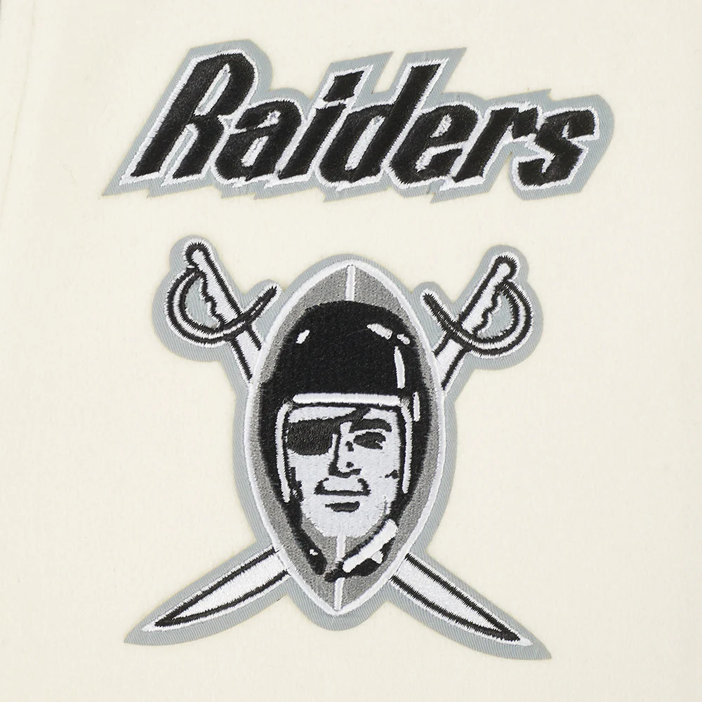 NFL LAS VEGAS RAIDERS RETRO CLASSICS BIG BOY'S RIB WOOL VARSITY JACKET (EGGSHELL/ BLACK) - Image 8