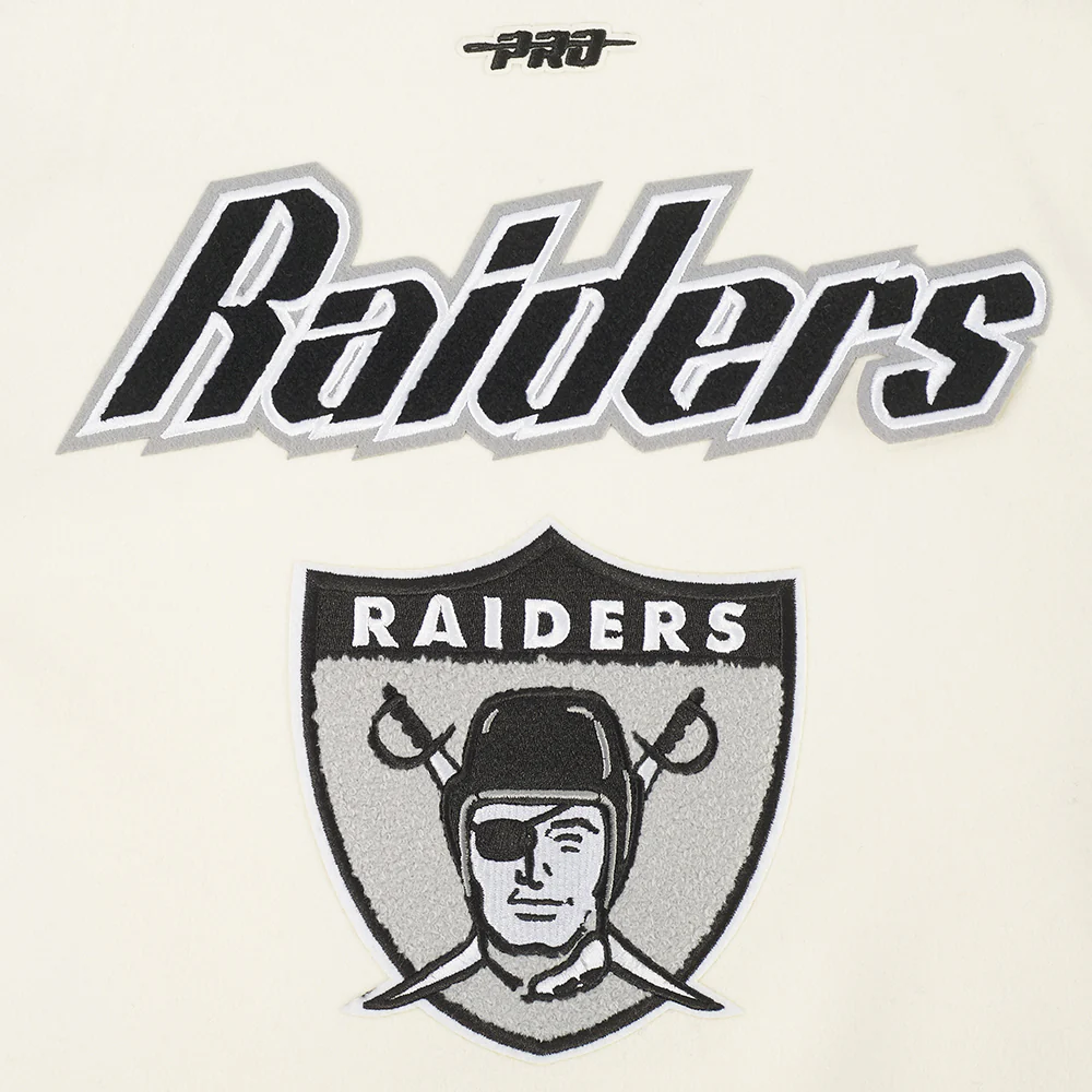 NFL LAS VEGAS RAIDERS RETRO CLASSICS BIG BOY'S RIB WOOL VARSITY JACKET (EGGSHELL/ BLACK) - Image 9