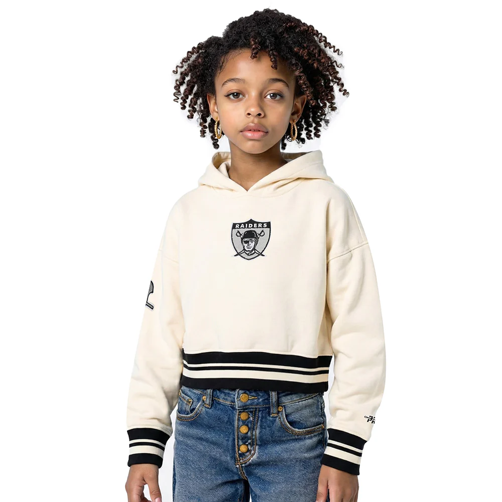 NFL LAS VEGAS RAIDERS RETRO CLASSIC BIG GIRL'S RIB FLC PO HOODIE (EGGSHELL/ BLACK)