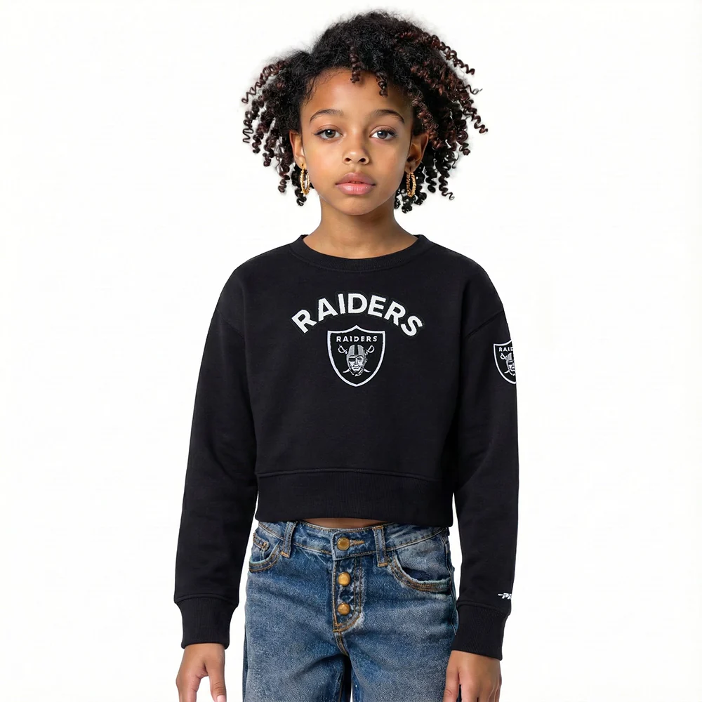 NFL LAS VEGAS RAIDERS CLASSIC BIG GIRL'S FLEECE CREWNECK (BLACK)
