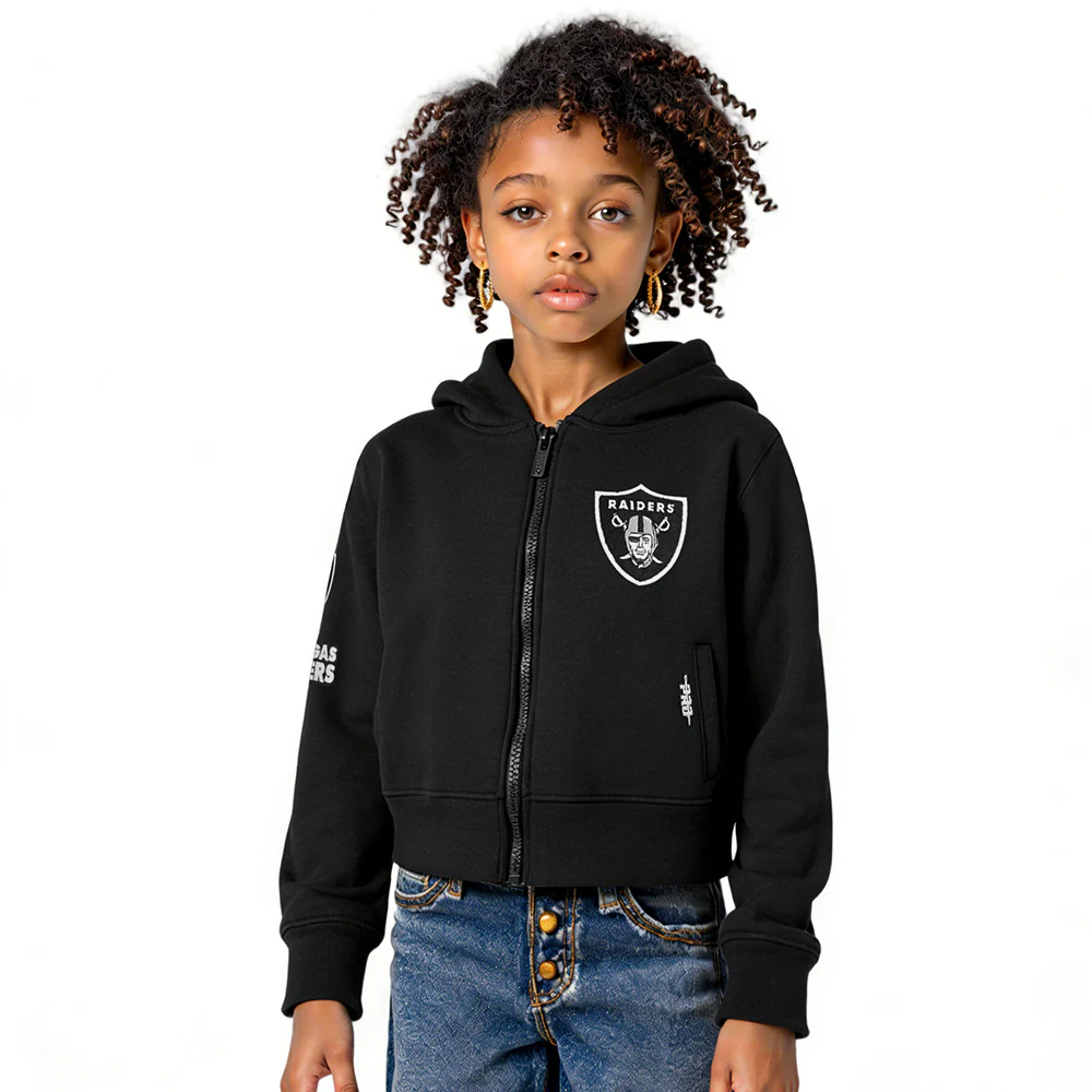 NFL LAS VEGAS RAIDERS CLASSIC BIG GIRL'S FLEECE FULL ZIP HOODIE (BLACK)