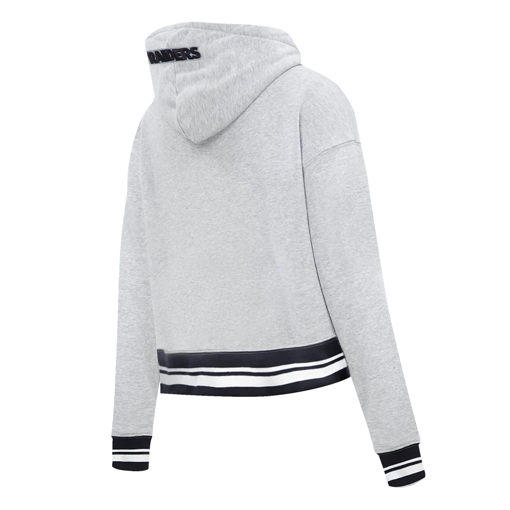 NFL LAS VEGAS RAIDERS SCRIPT TAIL WOMEN'S RIB FLEECE CROPPED PULLOVER HOODIE (HEATHER GRAY/BLACK) - Image 8