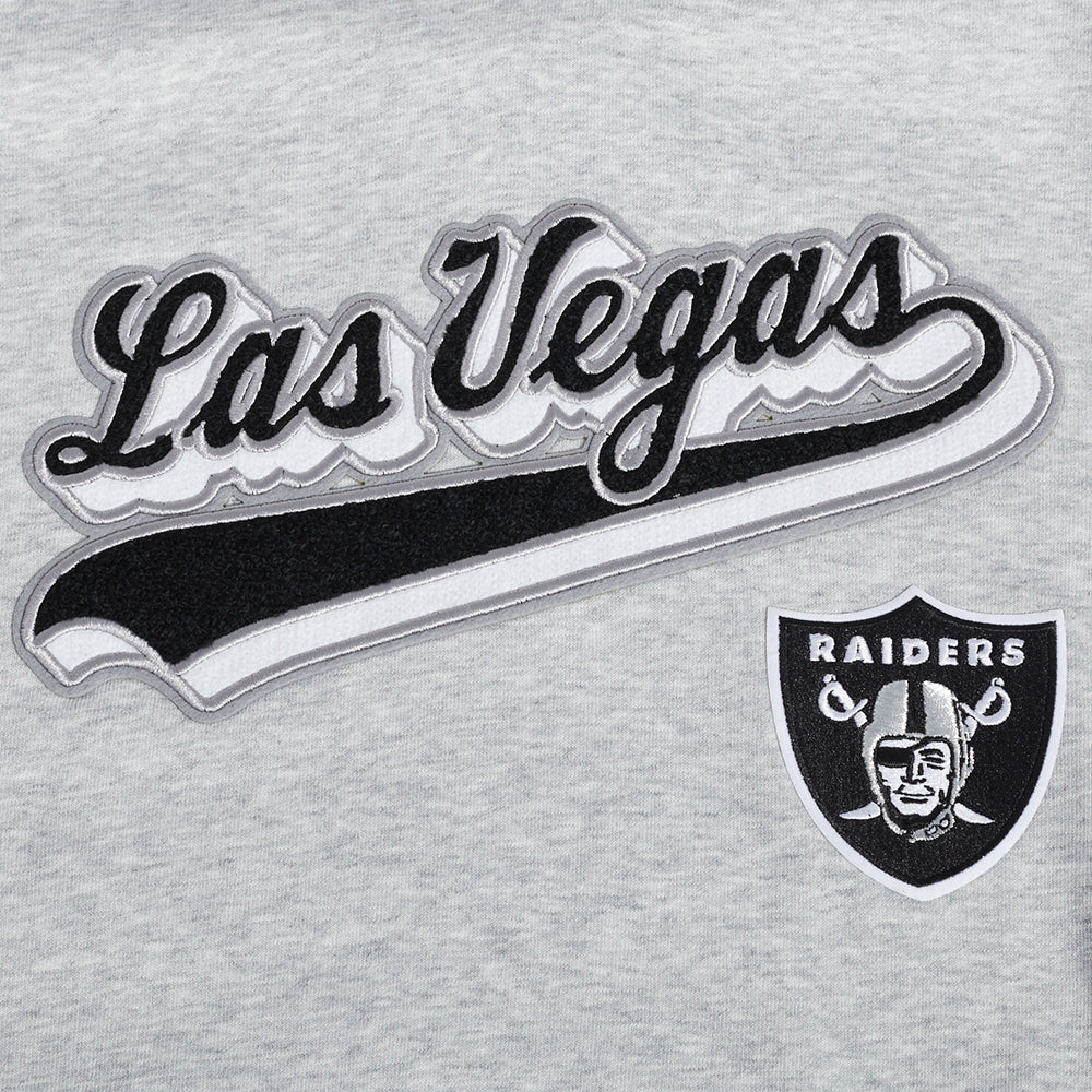 NFL LAS VEGAS RAIDERS SCRIPT TAIL WOMEN'S RIB FLEECE CROPPED PULLOVER HOODIE (HEATHER GRAY/BLACK) - Image 9