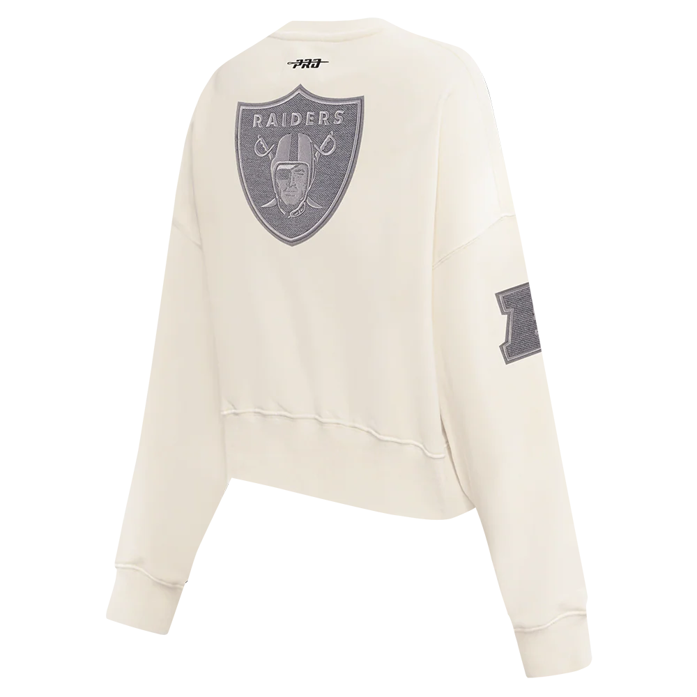 NFL LAS VEGAS RAIDERS REVERSE FRENCH TERRY WOMEN'S FLEECE CREWNECK (EGGSHELL) - Image 4