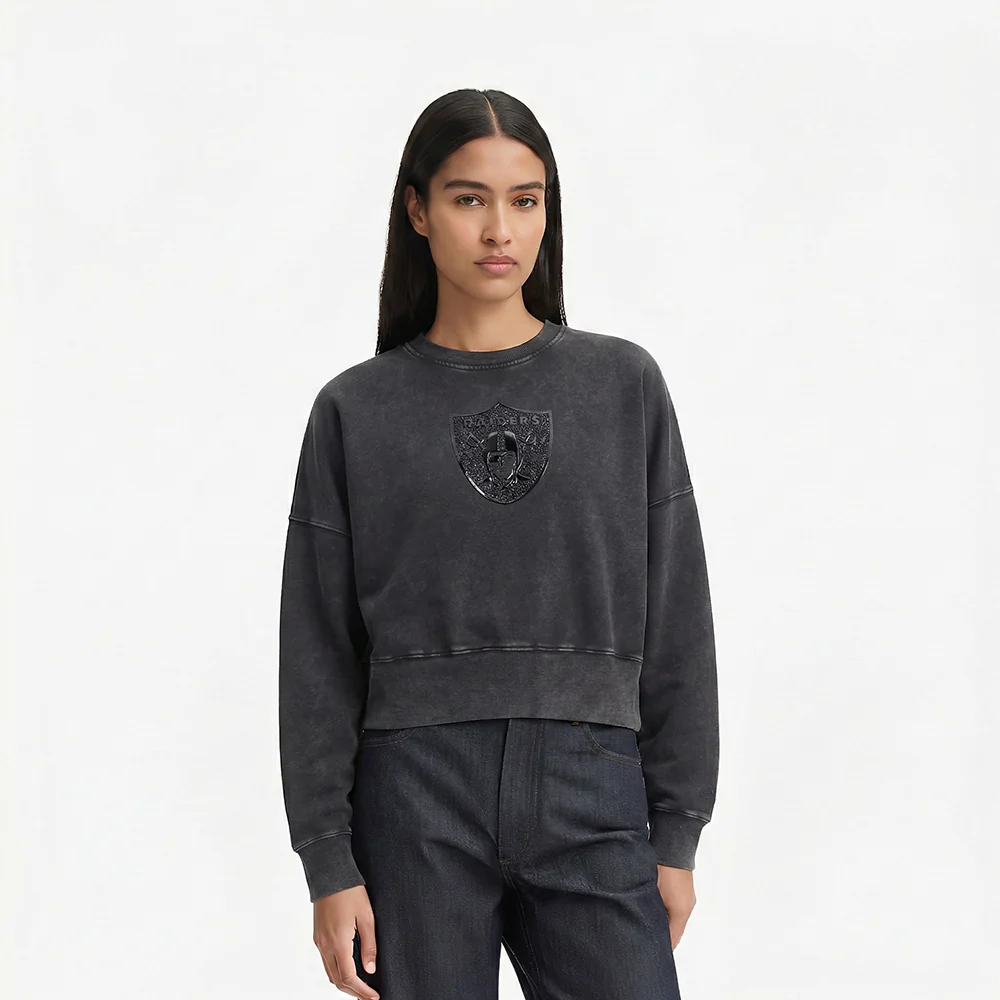 NFL LAS VEGAS RAIDERS WASHED CRYSTALLINE WOMEN'S ENZYME WASH FT CREWNECK (WASHED BLACK)