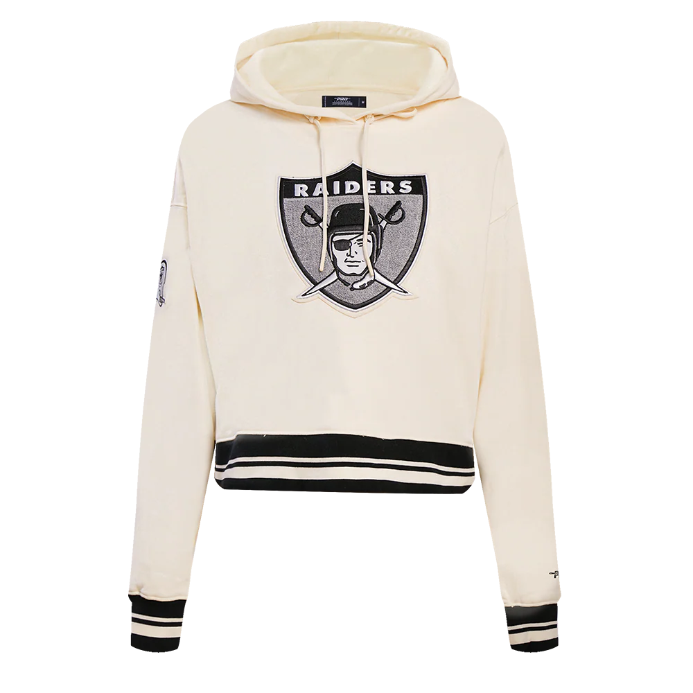 NFL OAKLAND RAIDERS RETRO CLASSIC WOMEN'S CROPPED PULLOVER HOODIE (EGGSHELL/ BLACK)