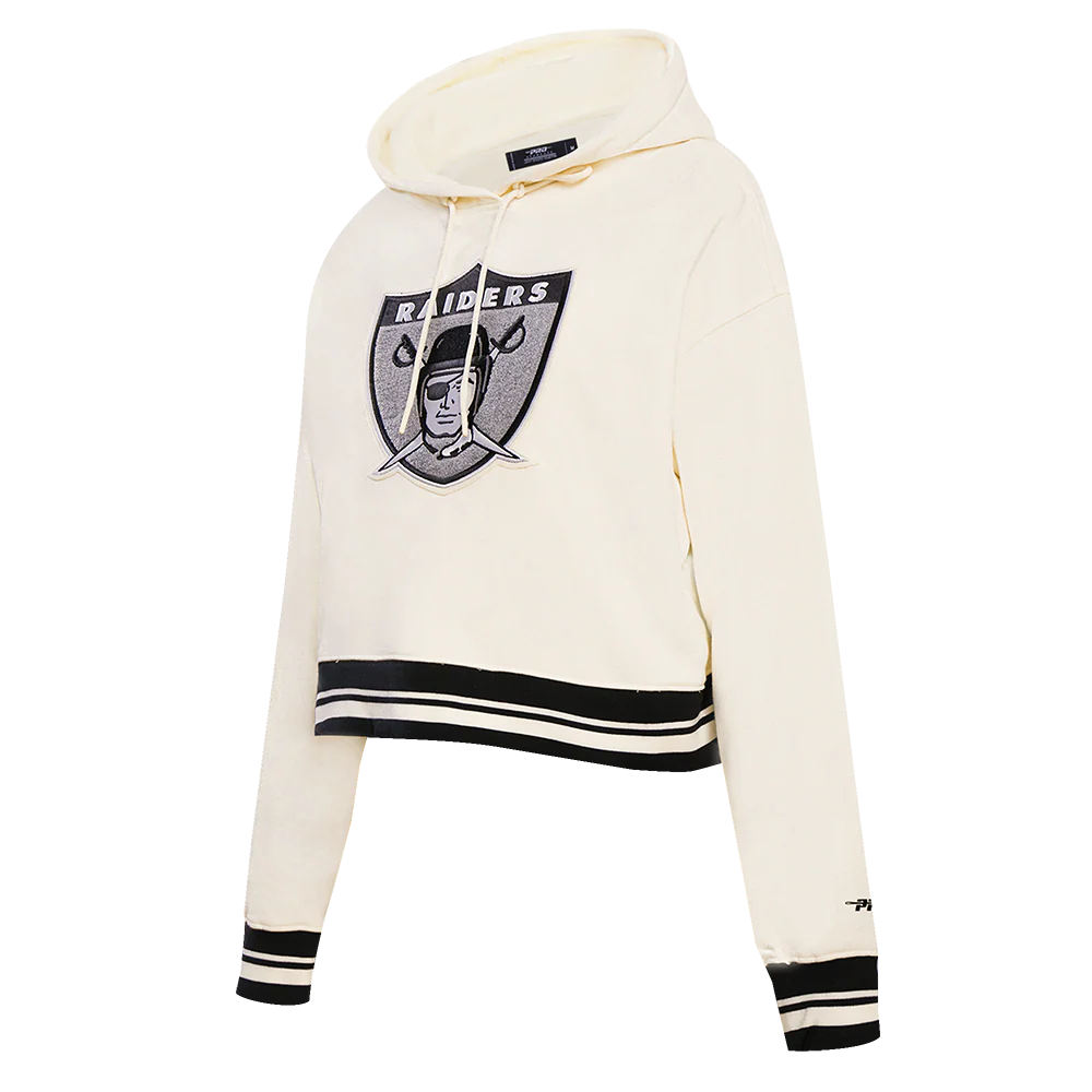 NFL OAKLAND RAIDERS RETRO CLASSIC WOMEN'S CROPPED PULLOVER HOODIE (EGGSHELL/ BLACK) - Image 2
