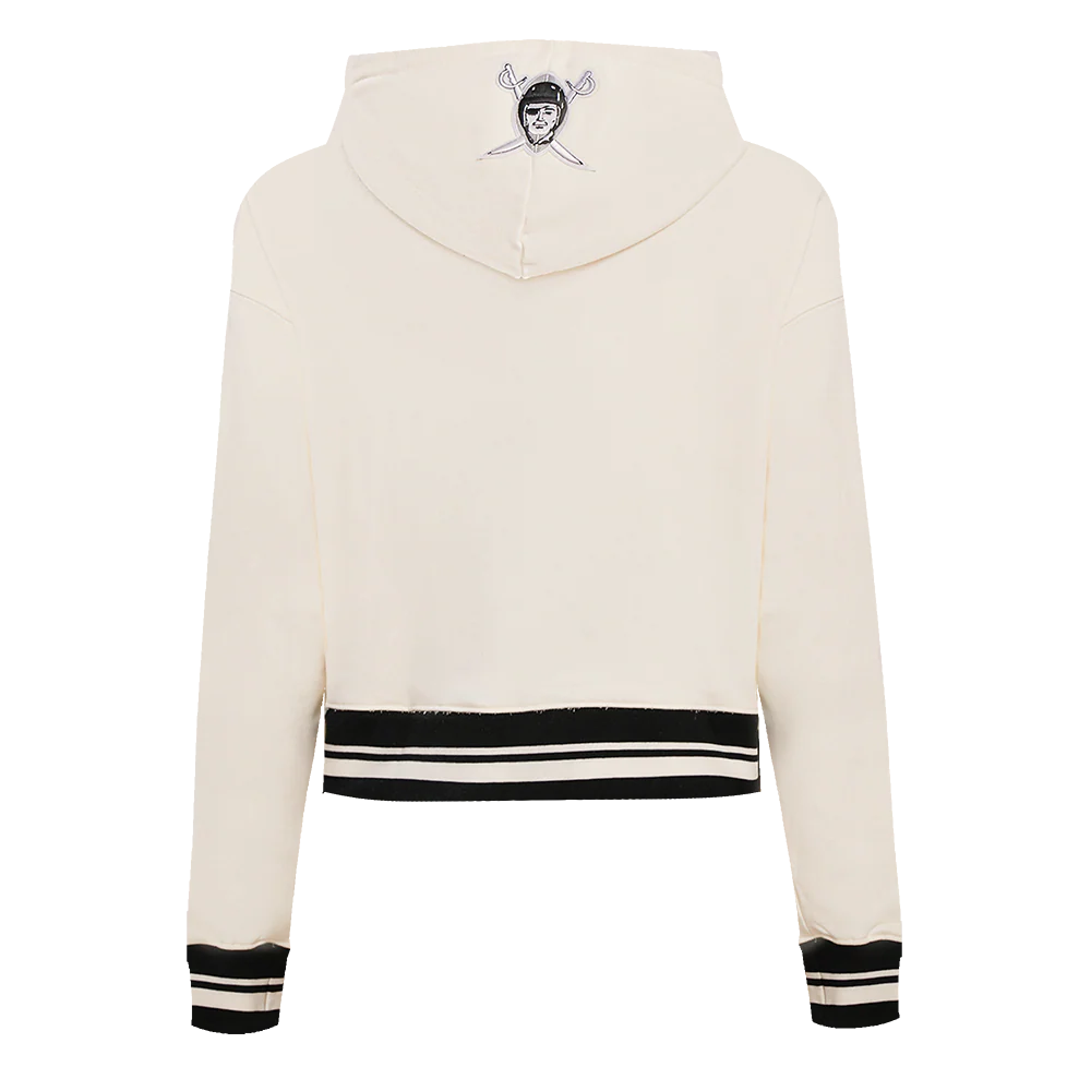 NFL OAKLAND RAIDERS RETRO CLASSIC WOMEN'S CROPPED PULLOVER HOODIE (EGGSHELL/ BLACK) - Image 3