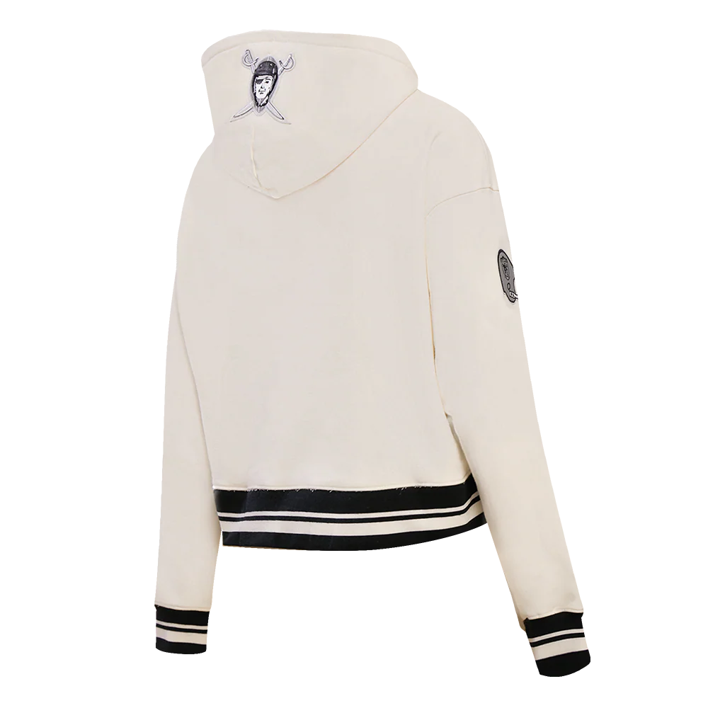 NFL OAKLAND RAIDERS RETRO CLASSIC WOMEN'S CROPPED PULLOVER HOODIE (EGGSHELL/ BLACK) - Image 4