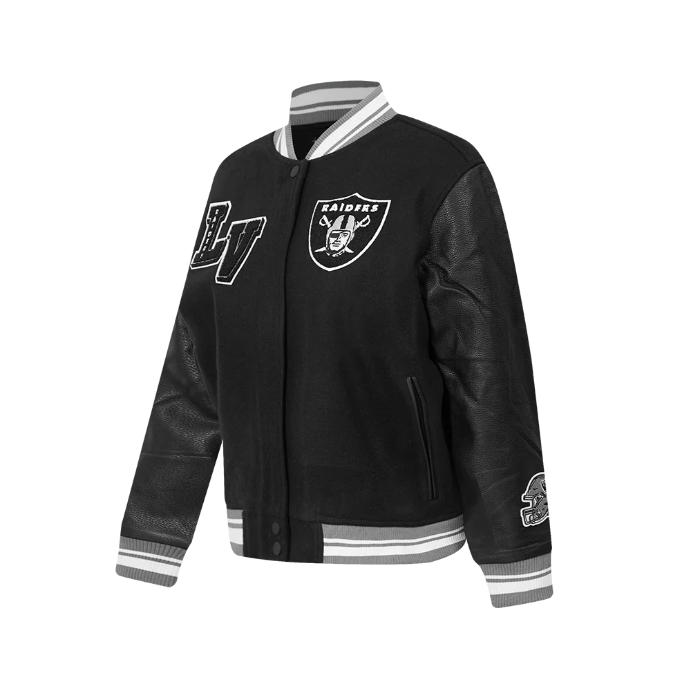NFL LAS VEGAS RAIDERS MASHUP WOMEN'S RIB WOOL VARSITY JACKET (BLACK/GRAY) - Image 2