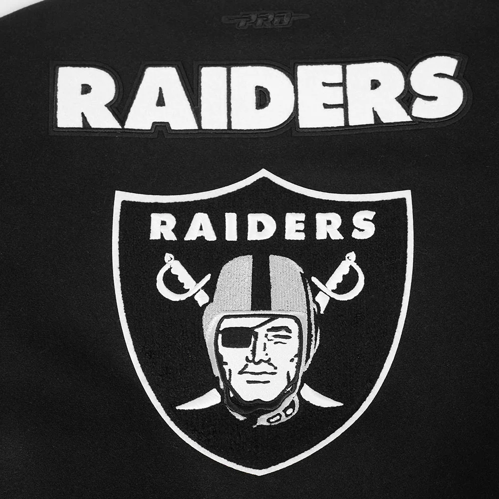 NFL LAS VEGAS RAIDERS MASHUP WOMEN'S RIB WOOL VARSITY JACKET (BLACK/GRAY) - Image 8