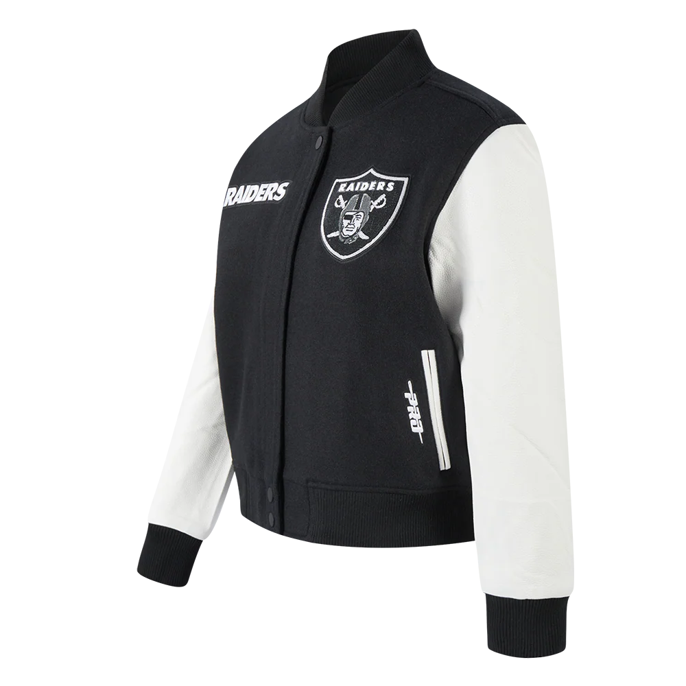 NFL LAS VEGAS RAIDERS GAME DAY CLASSICS WOMEN'S WOOL VARSITY JACKET (BLACK/WHITE) - Image 2