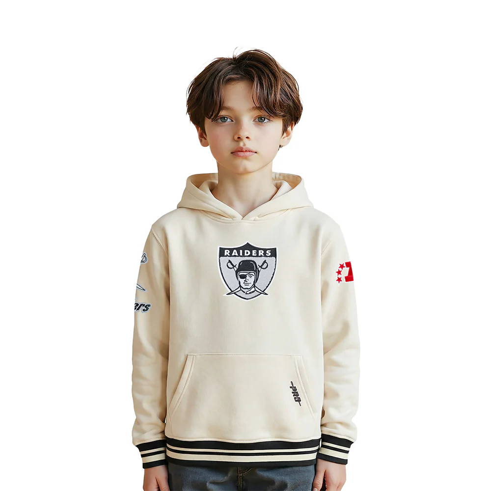 NFL LAS VEGAS RAIDERS RETRO CLASSICS LITTLE BOY'S RIB FLEECE PO HOODIE (EGGSHELL/ BLACK)