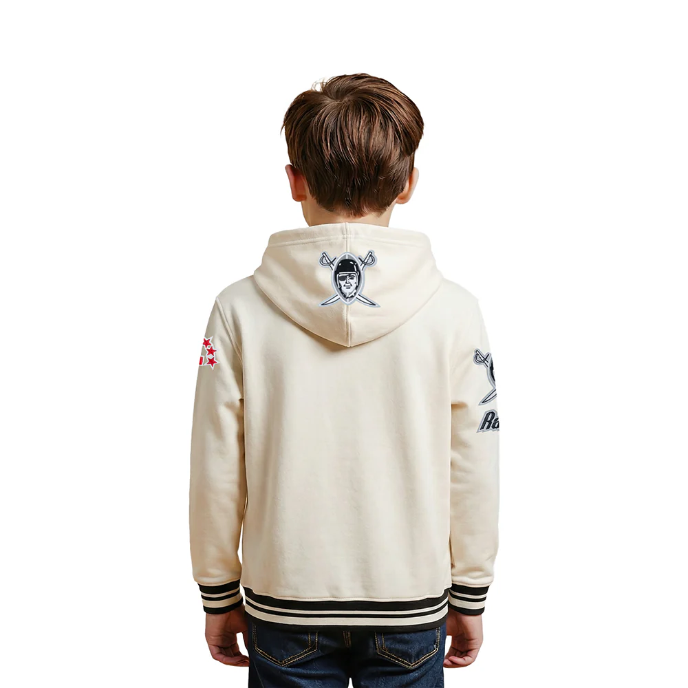 NFL LAS VEGAS RAIDERS RETRO CLASSICS LITTLE BOY'S RIB FLEECE PO HOODIE (EGGSHELL/ BLACK) - Image 2