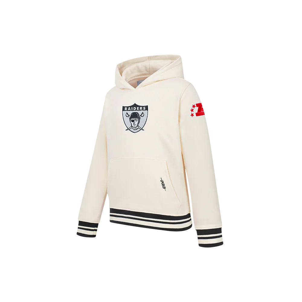 NFL LAS VEGAS RAIDERS RETRO CLASSICS LITTLE BOY'S RIB FLEECE PO HOODIE (EGGSHELL/ BLACK) - Image 3