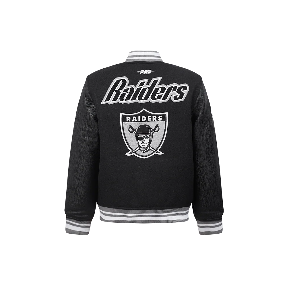 NFL LAS VEGAS RAIDERS RETRO CLASSIC LITTLE BOYS RIB WOOL VARSITY JACKET (BLACK/GRAY) - Image 3
