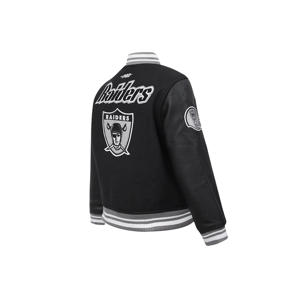 NFL LAS VEGAS RAIDERS RETRO CLASSIC LITTLE BOYS RIB WOOL VARSITY JACKET (BLACK/GRAY) - Image 4