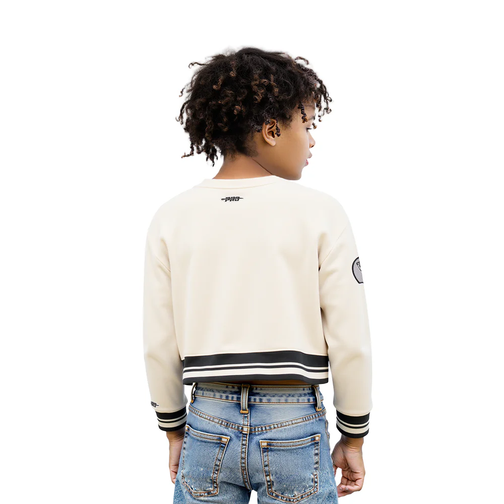 NFL LAS VEGAS RAIDERS RETRO CLASSIC LITTLE GIRLS RIB FLEECE CREWNECK (EGGSHELL/ BLACK) - Image 2