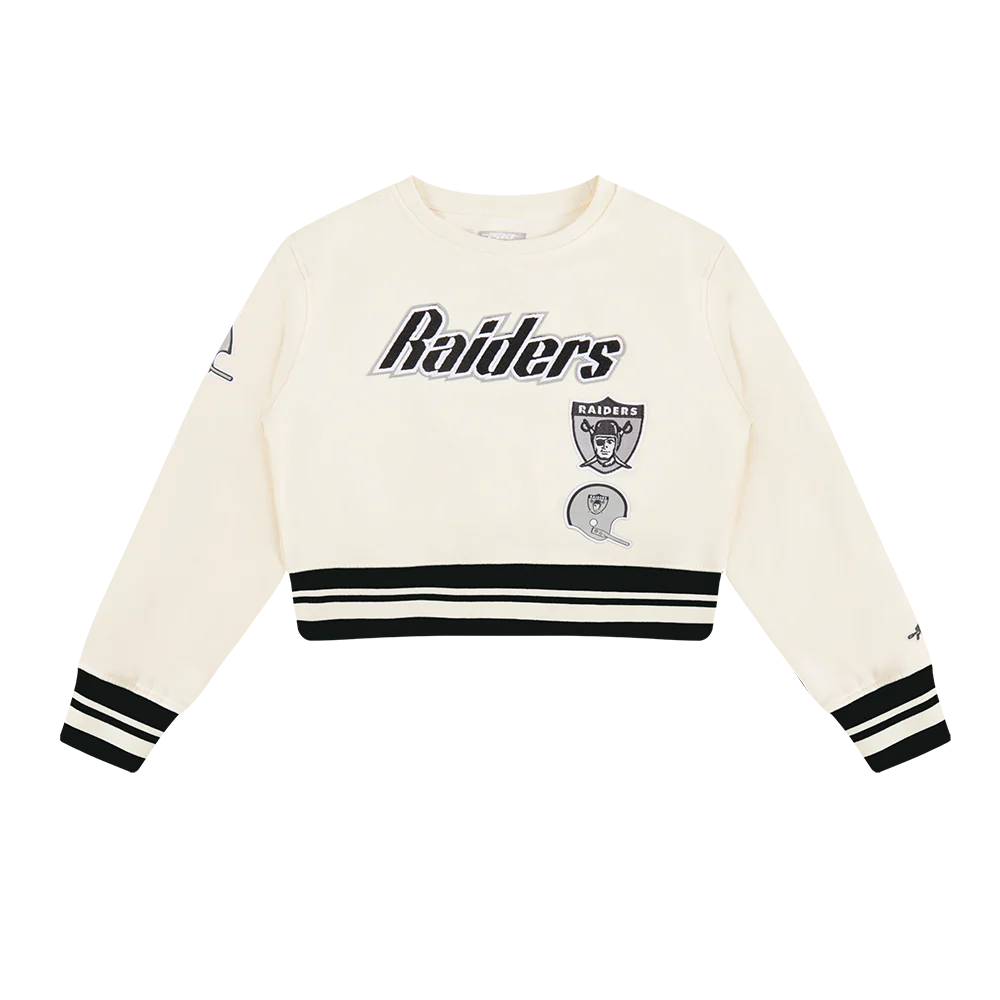 NFL LAS VEGAS RAIDERS RETRO CLASSIC LITTLE GIRLS RIB FLEECE CREWNECK (EGGSHELL/ BLACK) - Image 3