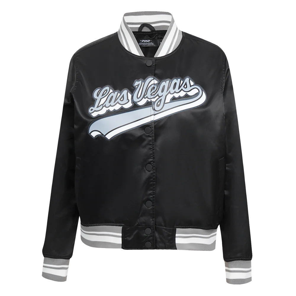 NFL LAS VEGAS RAIDERS SCRIPT TAIL WOMEN'S SATIN JACKET (BLACK/GRAY)