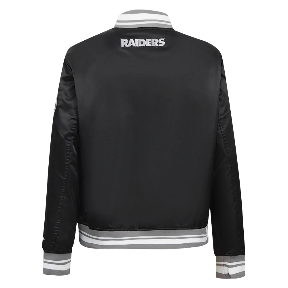 NFL LAS VEGAS RAIDERS SCRIPT TAIL WOMEN'S SATIN JACKET (BLACK/GRAY) - Image 3