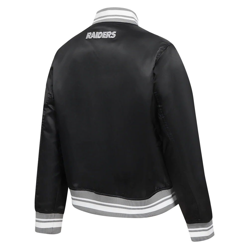 NFL LAS VEGAS RAIDERS SCRIPT TAIL WOMEN'S SATIN JACKET (BLACK/GRAY) - Image 4