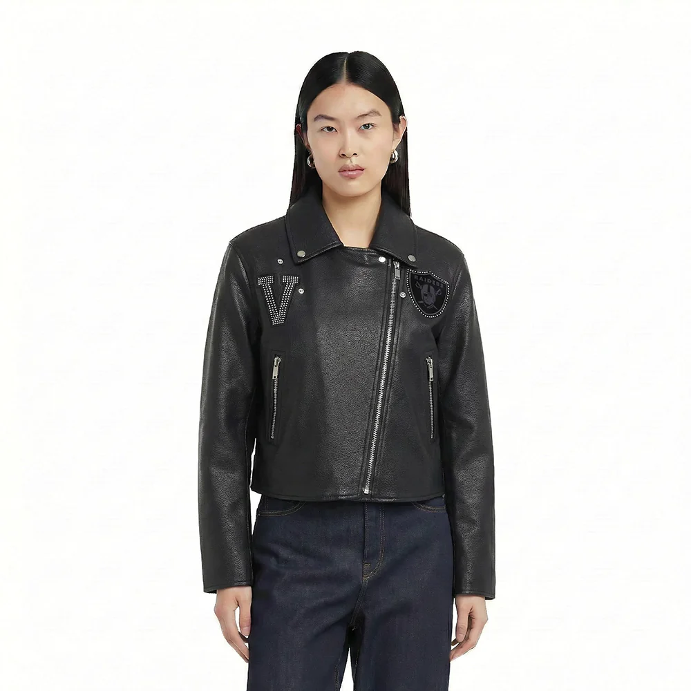 NFL LAS VEGAS RAIDERS RENEGADE WOMEN'S LEATHER JACKET (BLACK)