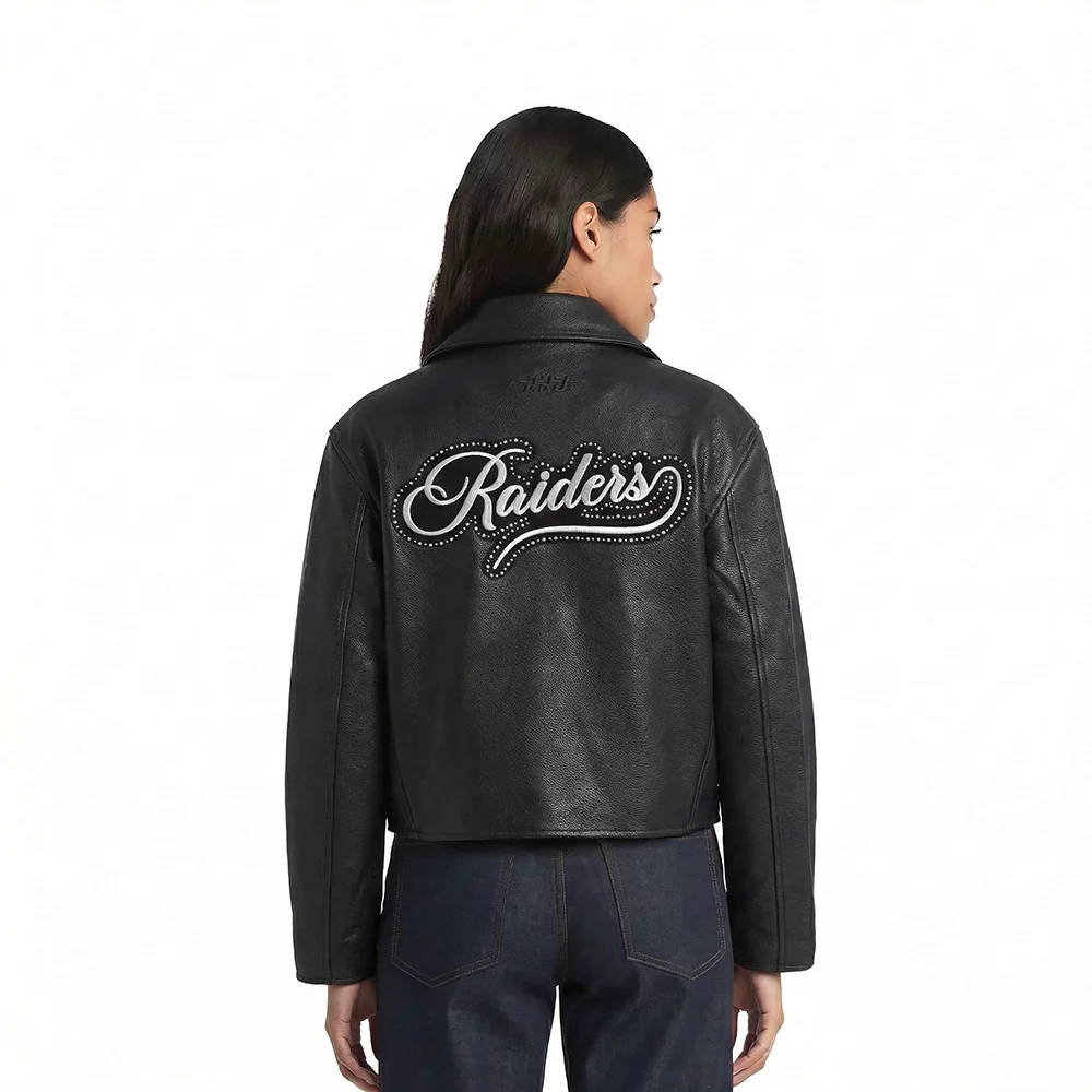 NFL LAS VEGAS RAIDERS RENEGADE WOMEN'S LEATHER JACKET (BLACK) - Image 2