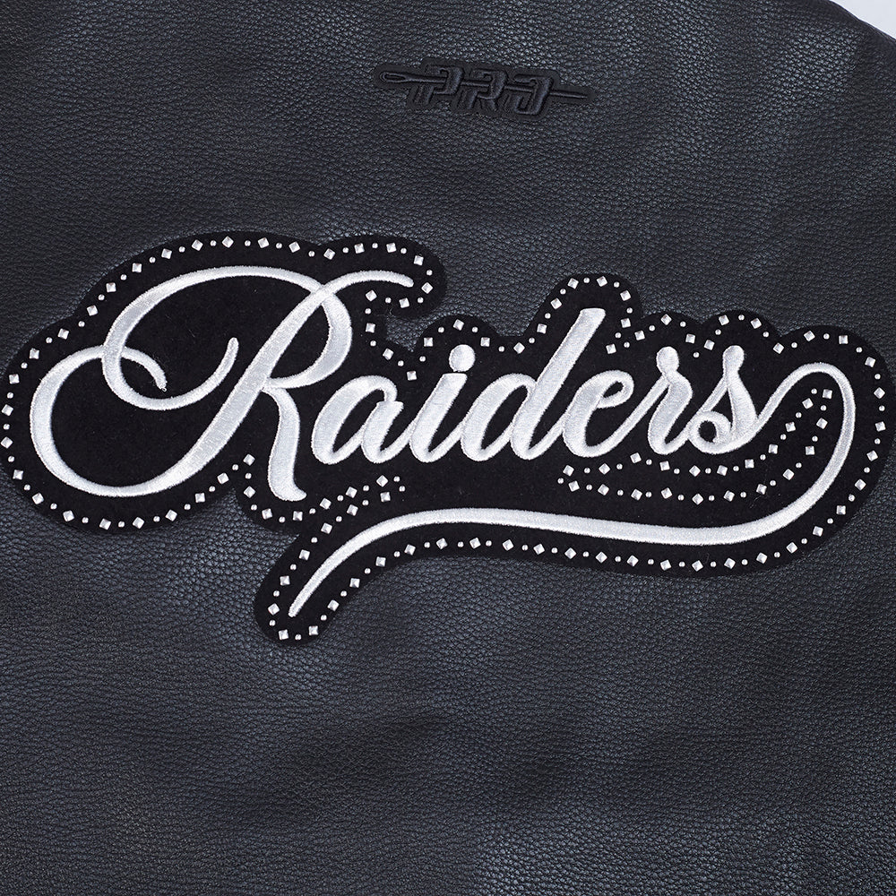 NFL LAS VEGAS RAIDERS RENEGADE WOMEN'S LEATHER JACKET (BLACK) - Image 5