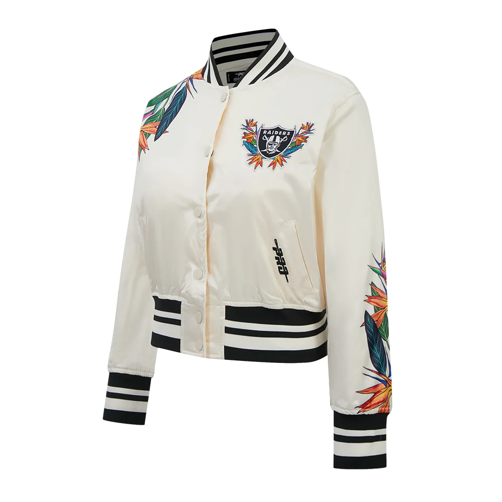 NFL LAS VEGAS RAIDERS PARADISE WOMEN'S SATIN JACKET (EGGSHELL/ BLACK) - Image 3