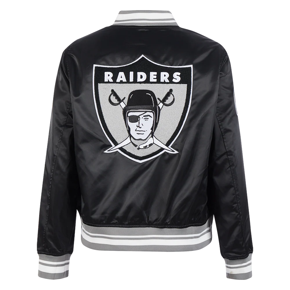 NFL OAKLAND RAIDERS RETRO CLASSIC WOMEN'S RIB SATIN JACKET (BLACK/GREY) - Image 4