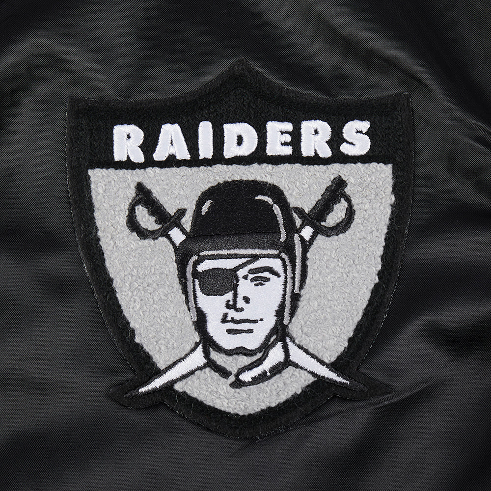 NFL OAKLAND RAIDERS RETRO CLASSIC WOMEN'S RIB SATIN JACKET (BLACK/GREY) - Image 5